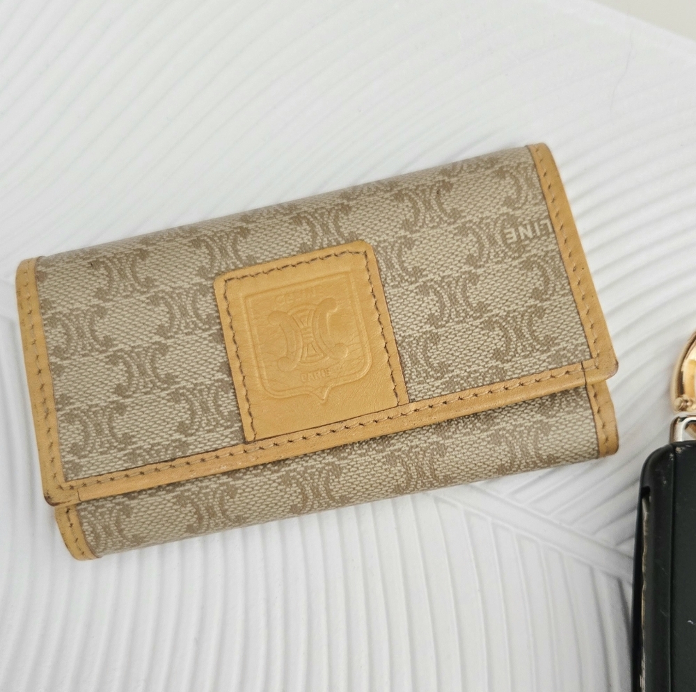 Authentic CELINE Macadam Vintage 4 Key Ring Key Chain Card Holder Wallet